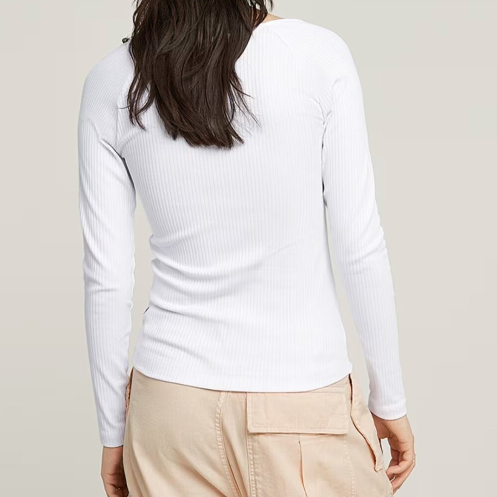 G-Star Slim Rib V-Neck Top white small - Picture 2 of 6